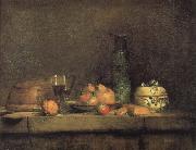 With olive jars and other glass pears still life